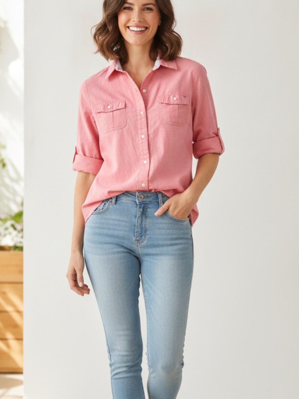 Tommy Hilfiger peach button-down shirt Lg